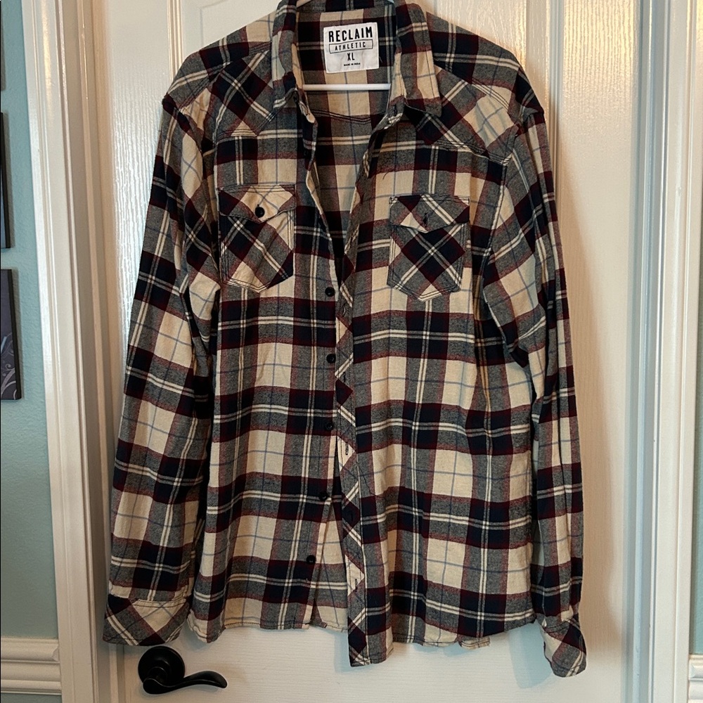 Reclaim Standard Men’s Plaid Flannel Button Down Shirt XL Western Casual